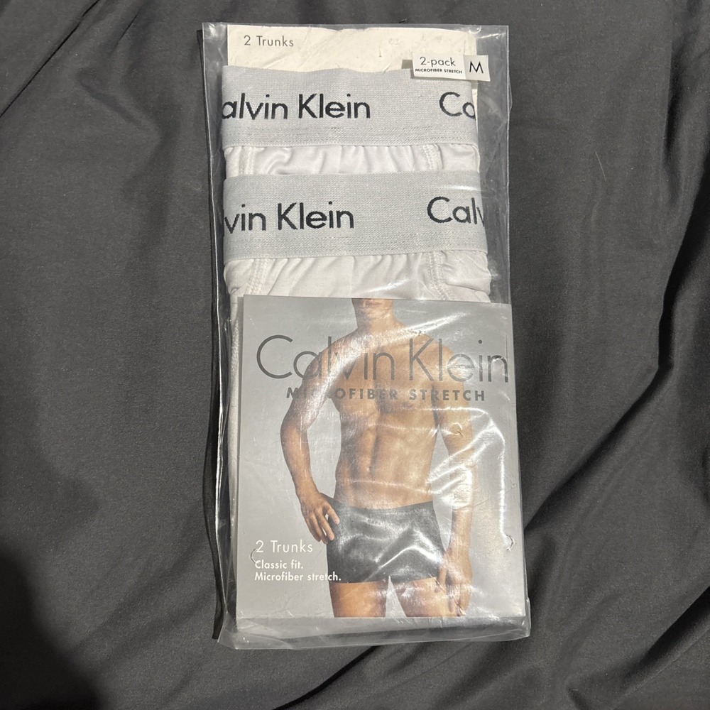 Calvin Klein Low Rise Trunks Mens Medium White 2 Pack Stretch Performance New